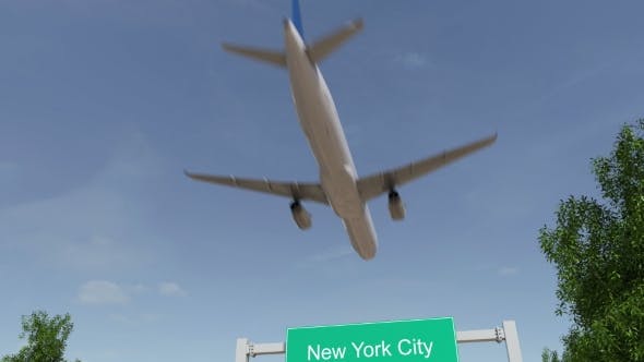 Airplane Arriving To New York City Airport Travelling To United States - 19731161 Videohive Download