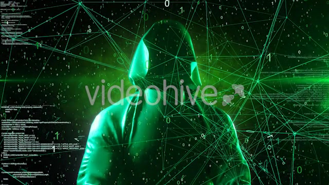 Anonymous Hacker In Hoodie Green Digital Source Code Computer Space 4K Videohive 20825381 Motion Graphics Image 10