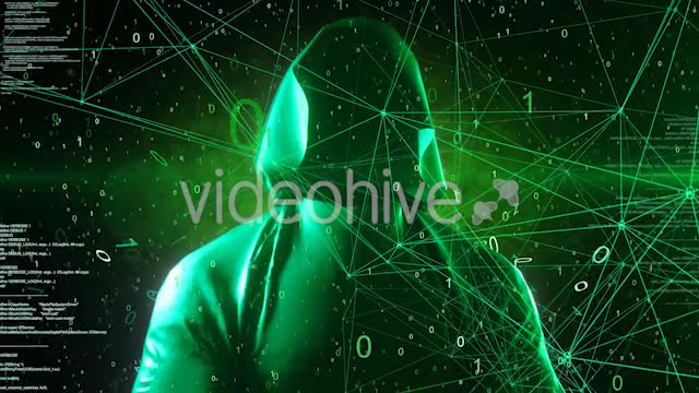 Anonymous Hacker In Hoodie Green Digital Source Code Computer Space 4K Videohive 20825381 Motion Graphics Image 2