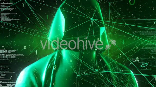 Anonymous Hacker In Hoodie Green Digital Source Code Computer Space 4K Videohive 20825381 Motion Graphics Image 4