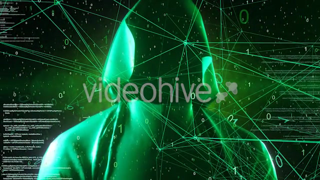 Anonymous Hacker In Hoodie Green Digital Source Code Computer Space 4K Videohive 20825381 Motion Graphics Image 7