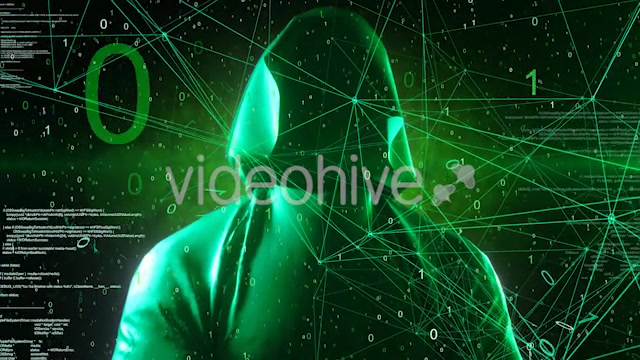 Anonymous Hacker In Hoodie Green Digital Source Code Computer Space 4K Videohive 20825381 Motion Graphics Image 8