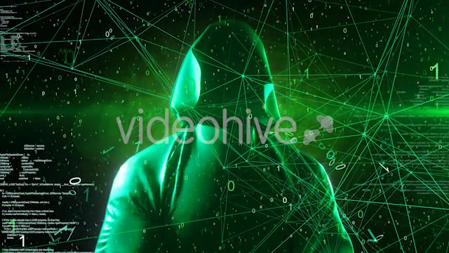 Anonymous Hacker In Hoodie Green Digital Source Code Computer Space 4K Videohive 20825381 Motion Graphics Image 9
