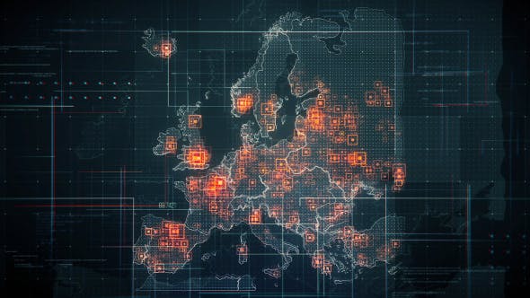 Black Europe Map with Lines Rollback Camera 4K - Download 19714960 Videohive