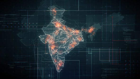 Black India Map with Lines Rollback Camera 4K - Videohive Download 19768772