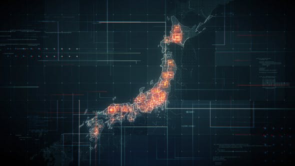Black Japan Map with Lines Rollback Camera 4K - Download 19772766 Videohive