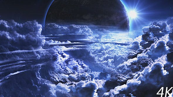 Blue Clouds with Planet and Star on the Background - Download 20547009 Videohive