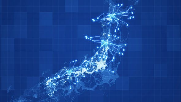 Blue Japan Map Network Rollback 4K - 21860409 Videohive Download