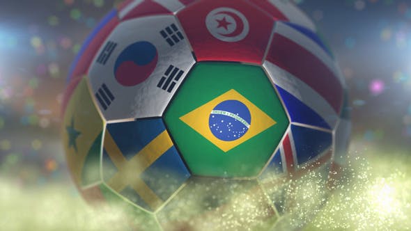 Brazil Flag on a Soccer Ball Football in Stadium - 21846047 Download Videohive