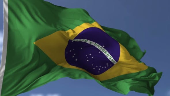 Brazilian Flag Against Blue Sky - 20038266 Download Videohive