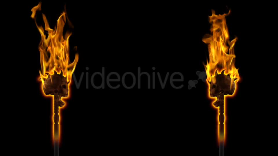 Burning Skull Torch Pole and Gate I Side Pack of 2 Videohive 18624616 Motion Graphics Image 1