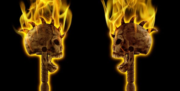 Burning Skull Torch Pole and Gate I Side Pack of 2 - Videohive Download 18624616