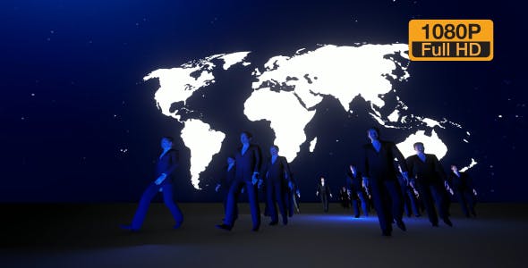 Business People Walking and World Map at Night - Download 19539112 Videohive