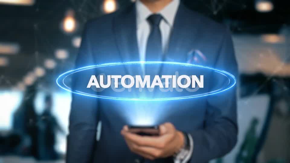 Businessman Smartphone Hologram Word Automation Videohive 22838899 Motion Graphics Image 12