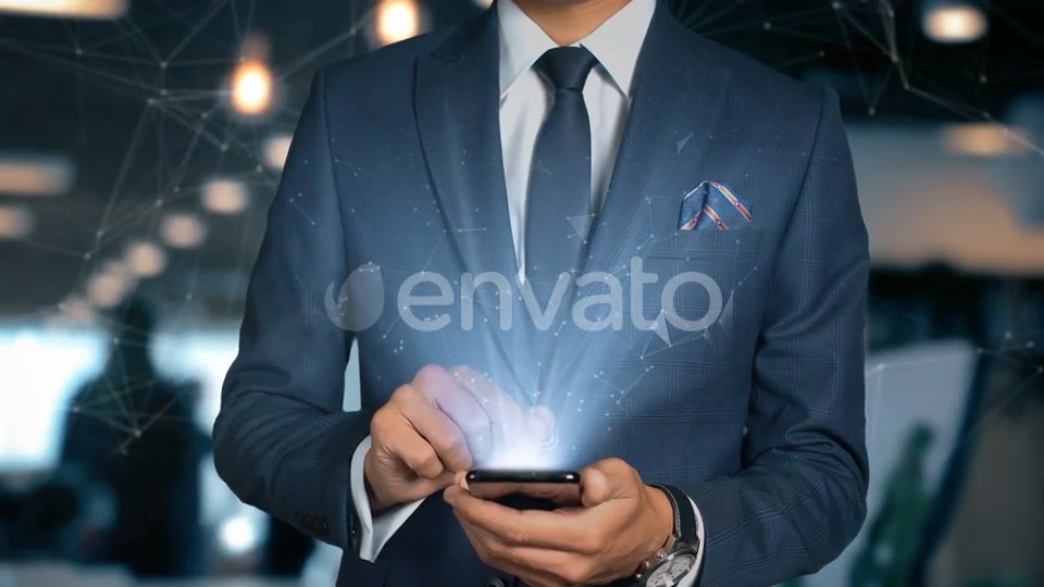 Businessman Smartphone Hologram Word Automation Videohive 22838899 Motion Graphics Image 4
