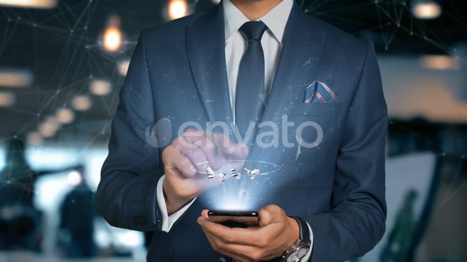 Businessman Smartphone Hologram Word Automation Videohive 22838899 Motion Graphics Image 5