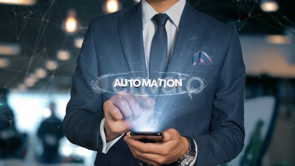 Businessman Smartphone Hologram Word Automation Videohive 22838899 Motion Graphics Image 6