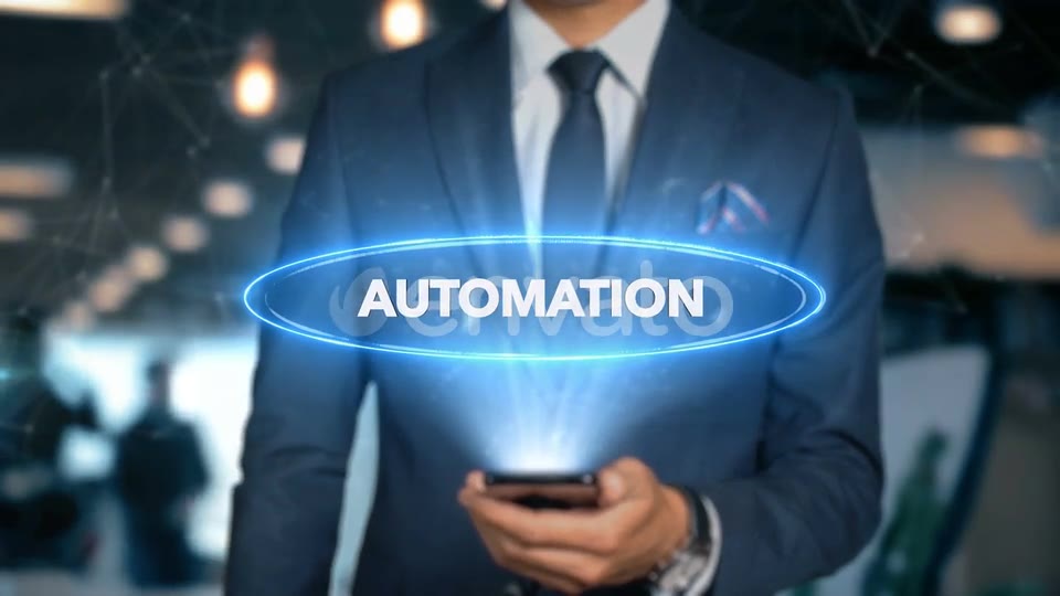 Businessman Smartphone Hologram Word Automation Videohive 22838899 Motion Graphics Image 8