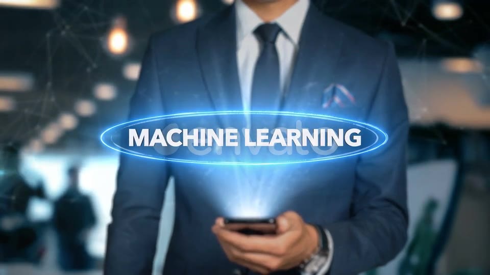 Businessman Smartphone Hologram Word Machine Learning Videohive 22838846 Motion Graphics Image 8