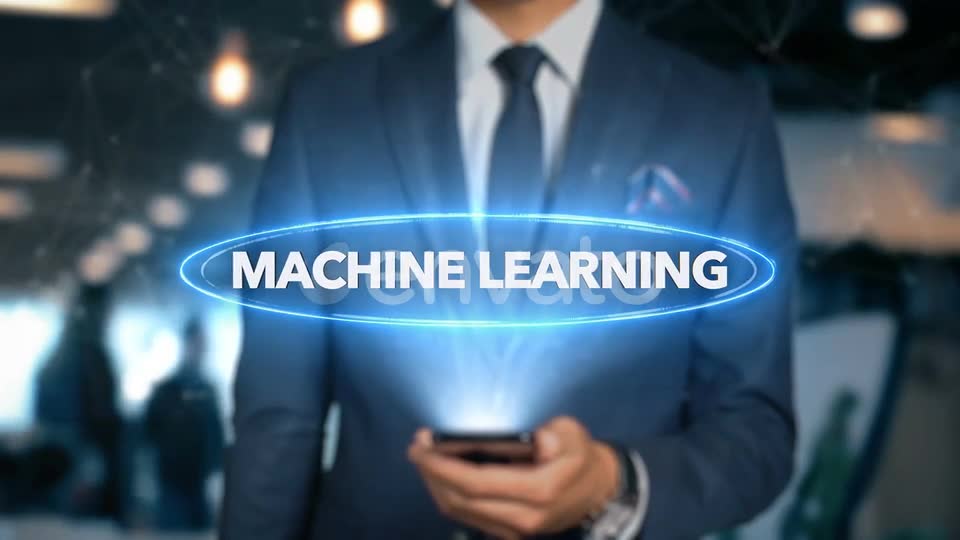 Businessman Smartphone Hologram Word Machine Learning Videohive 22838846 Motion Graphics Image 9