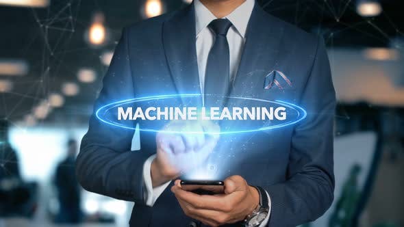 Businessman Smartphone Hologram Word Machine Learning - 22838846 Videohive Download