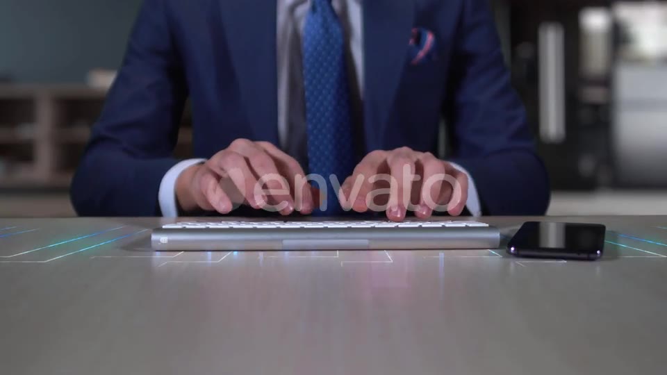 Businessman Writing On Hologram Desk Tech Word Quantum Computing Videohive 23999431 Motion Graphics Image 2