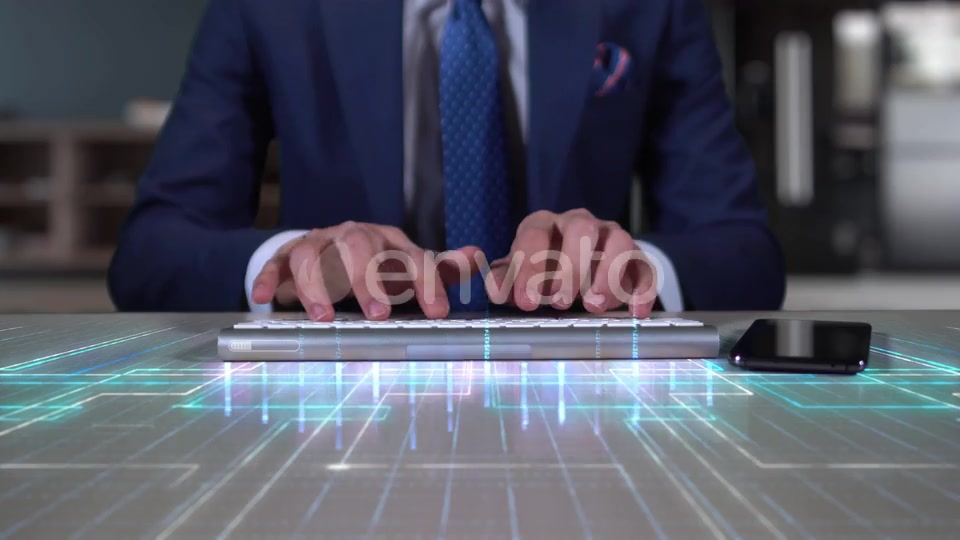 Businessman Writing On Hologram Desk Tech Word Quantum Computing Videohive 23999431 Motion Graphics Image 3