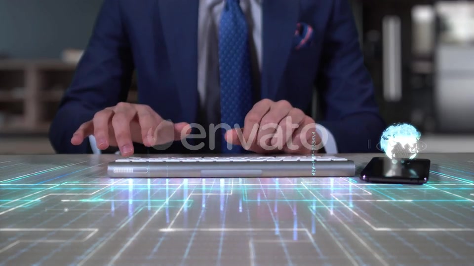 Businessman Writing On Hologram Desk Tech Word Quantum Computing Videohive 23999431 Motion Graphics Image 4