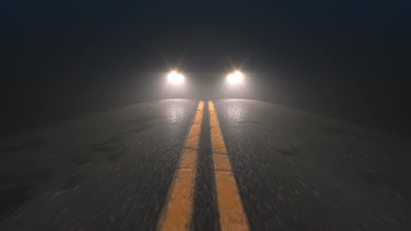 Car Headlights Pursuiting Camera on a Night Road - Download Videohive 24975291