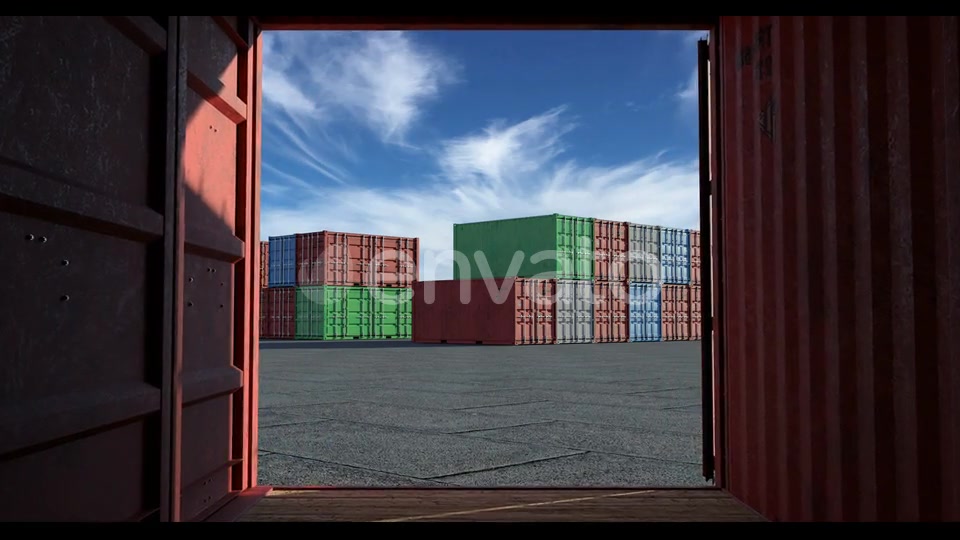 Cargo Terminal Is a Lot of Shipping Containers and Taking Off Airplane Videohive 24119030 Motion Graphics Image 3