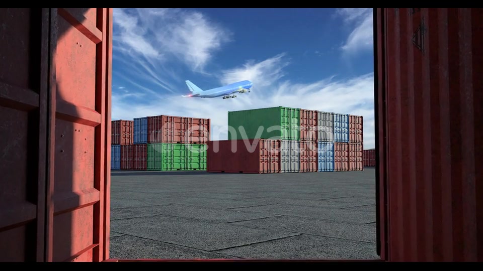 Cargo Terminal Is a Lot of Shipping Containers and Taking Off Airplane Videohive 24119030 Motion Graphics Image 4