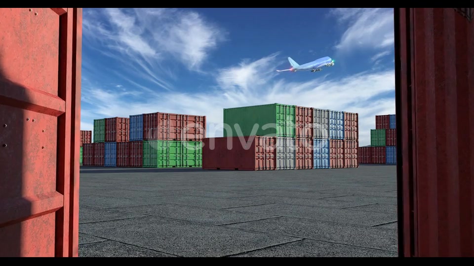 Cargo Terminal Is a Lot of Shipping Containers and Taking Off Airplane Videohive 24119030 Motion Graphics Image 5