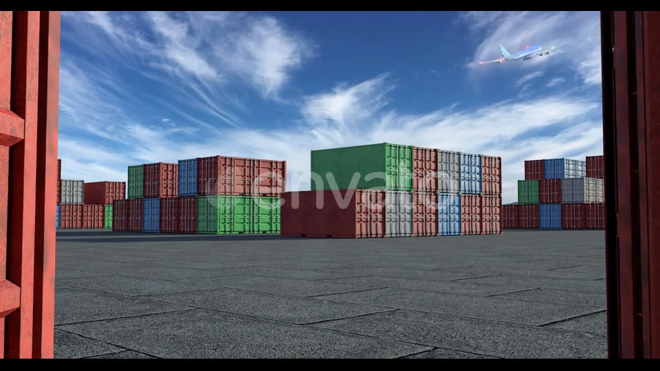 Cargo Terminal Is a Lot of Shipping Containers and Taking Off Airplane Videohive 24119030 Motion Graphics Image 6