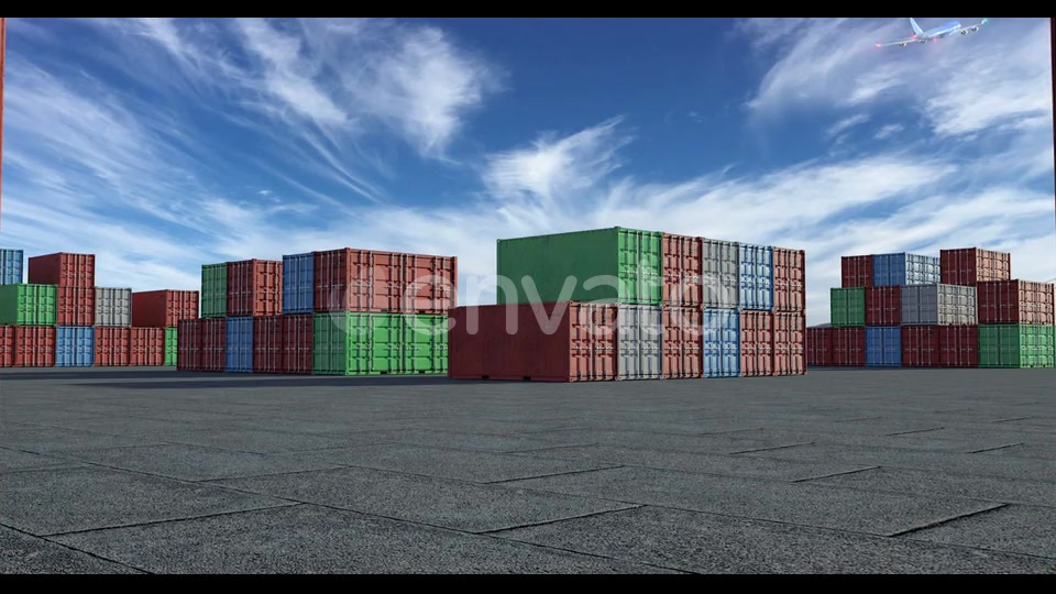 Cargo Terminal Is a Lot of Shipping Containers and Taking Off Airplane Videohive 24119030 Motion Graphics Image 7
