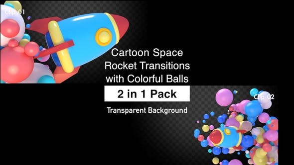 Cartoon Space Rocket Transitions with Colorful Balls Pack - Videohive 22744225 Download