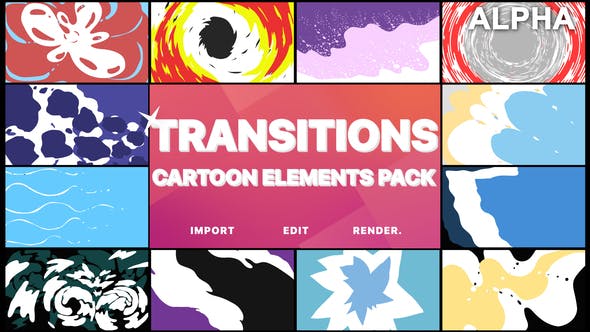 Cartoon Transitions | Motion Graphics Pack - Videohive Download 21828126