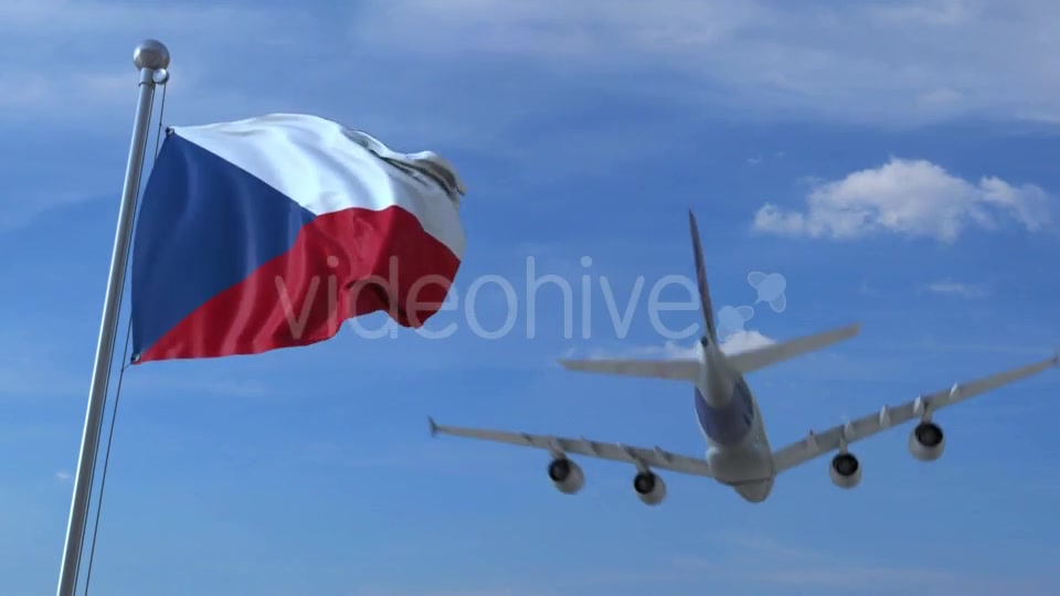 Commercial Airplane Landing Behind Waving Czech Flag Videohive 20536756 Motion Graphics Image 2