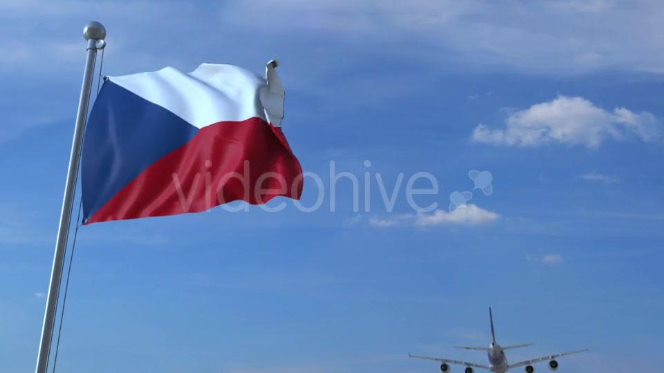Commercial Airplane Landing Behind Waving Czech Flag Videohive 20536756 Motion Graphics Image 3