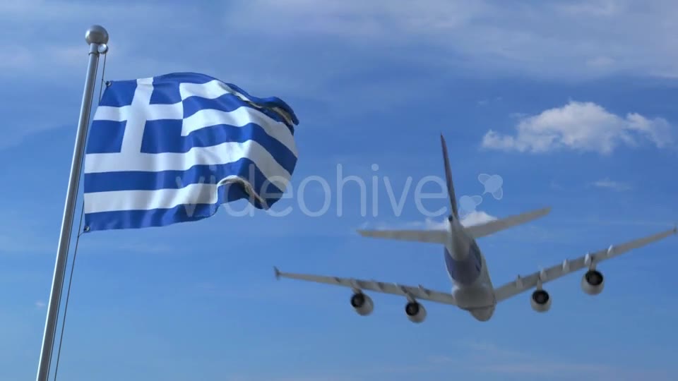 Commercial Airplane Landing Behind Waving Greek Flag Videohive 20536718 Motion Graphics Image 2