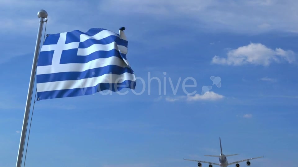 Commercial Airplane Landing Behind Waving Greek Flag Videohive 20536718 Motion Graphics Image 3