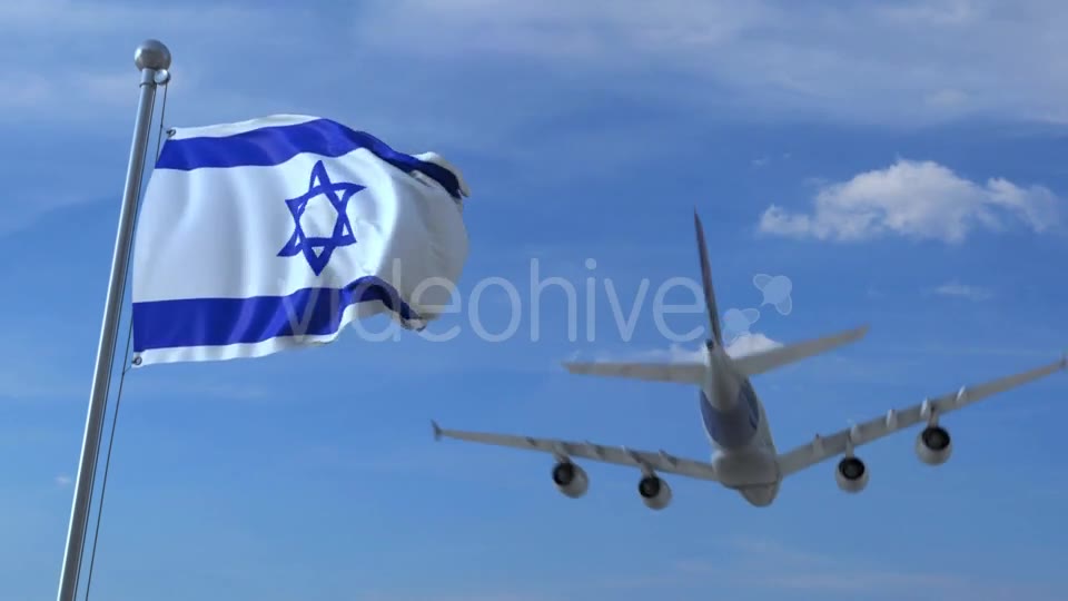 Commercial Airplane Landing Behind Waving Israeli Flag Videohive 20536775 Motion Graphics Image 2