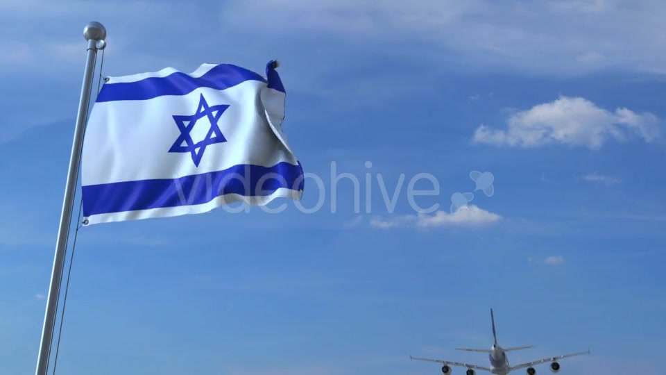 Commercial Airplane Landing Behind Waving Israeli Flag Videohive 20536775 Motion Graphics Image 3