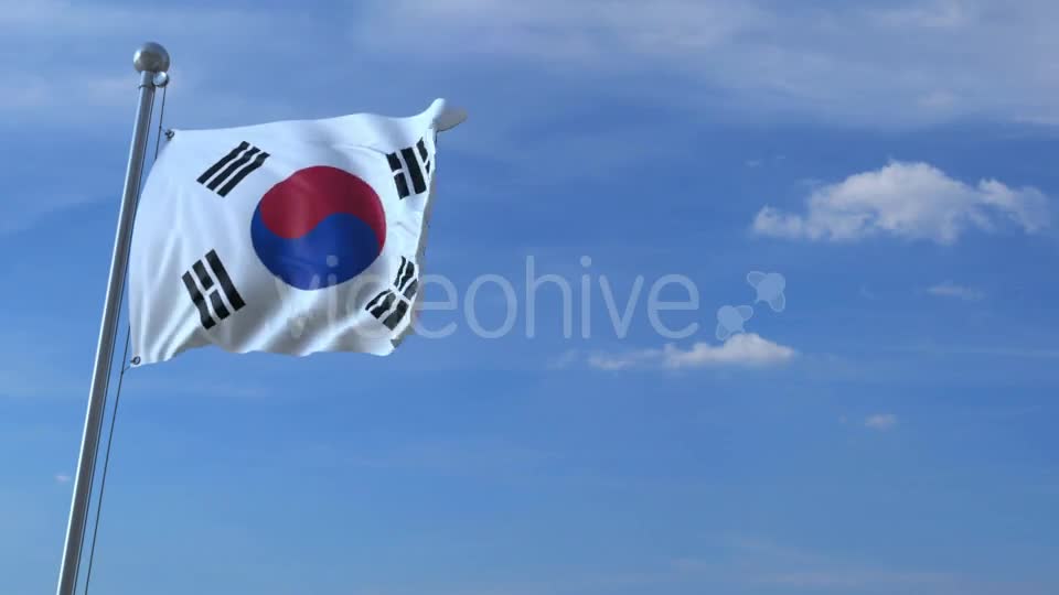 Commercial Airplane Landing Behind Waving Korean Flag Videohive 20536803 Motion Graphics Image 1