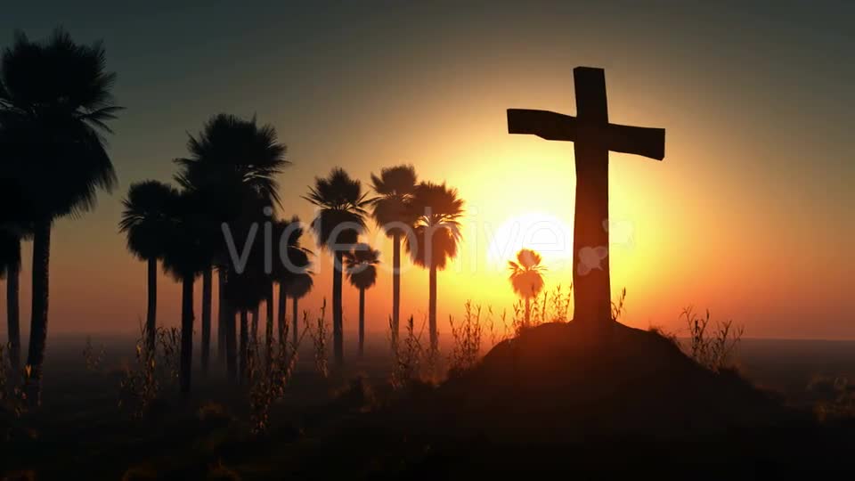 Cross Silhouette With Palms And Glowing Sun 2 Videohive 15784482 Motion Graphics Image 1