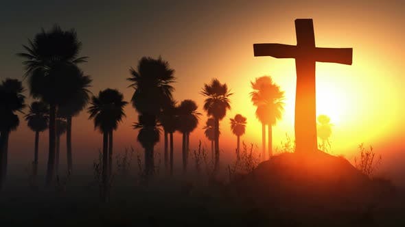 Cross Silhouette With Palms And Glowing Sun 2 - 15784482 Download Videohive