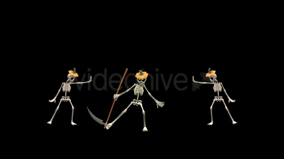 Dancing Skeleton Trio Pumpkin Hats Pack of 3 Videohive 9201439 Motion Graphics Image 1
