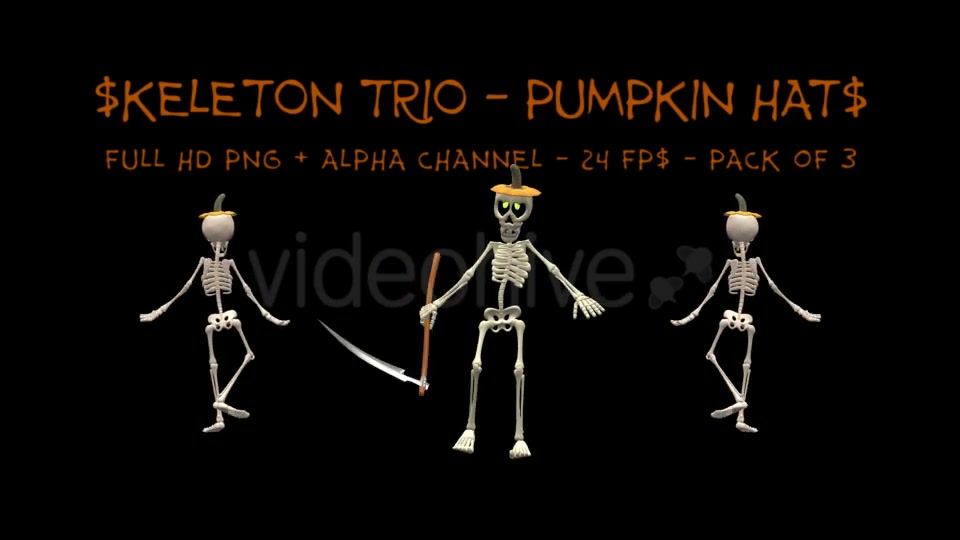 Dancing Skeleton Trio Pumpkin Hats Pack of 3 Videohive 9201439 Motion Graphics Image 11