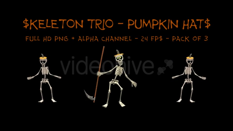 Dancing Skeleton Trio Pumpkin Hats Pack of 3 Videohive 9201439 Motion Graphics Image 6