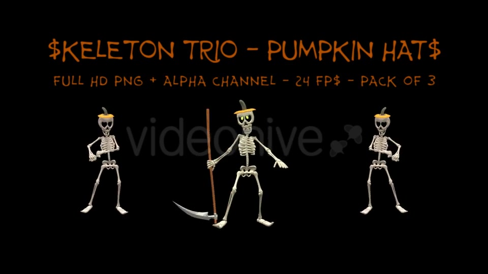 Dancing Skeleton Trio Pumpkin Hats Pack of 3 Videohive 9201439 Motion Graphics Image 8