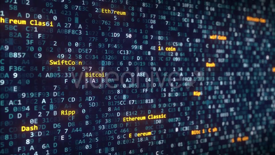 Different Cryptocurrency Names Captions Appearing Among Changing Hexadecimal Symbols on a Computer Videohive 21268250 Motion Graphics Image 3